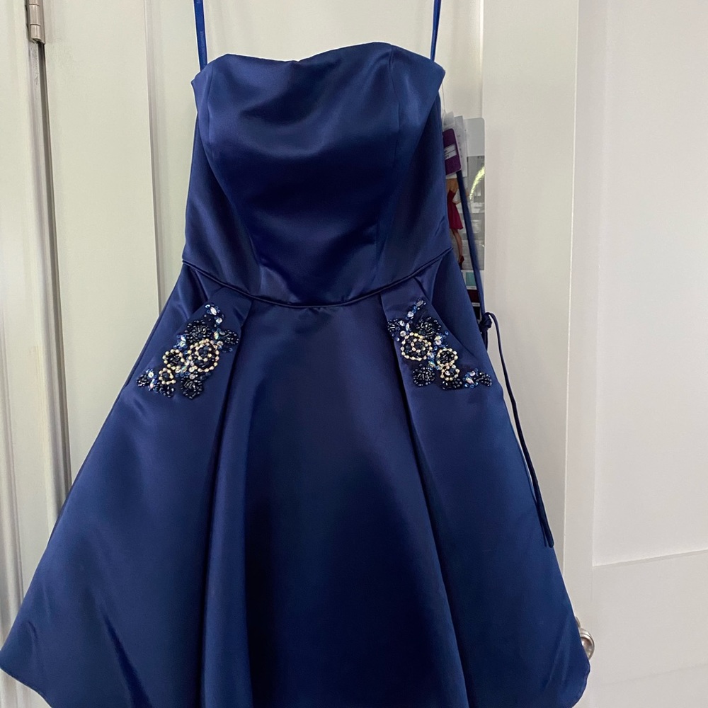 NBW Navy Morilee Strapless Short Dress - Picture 2 of 3